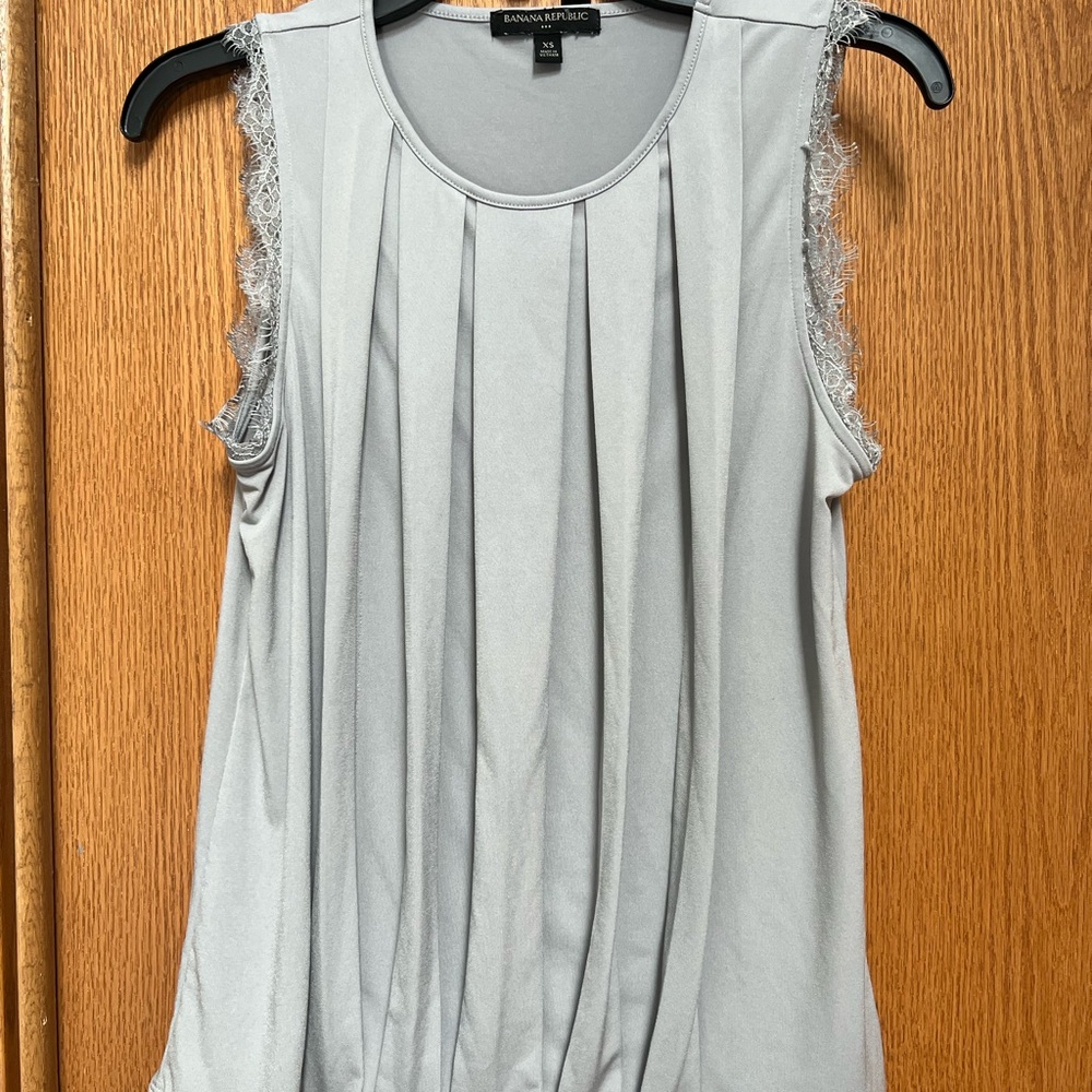Banana Republic Grey Pleated Ruffled Blouse